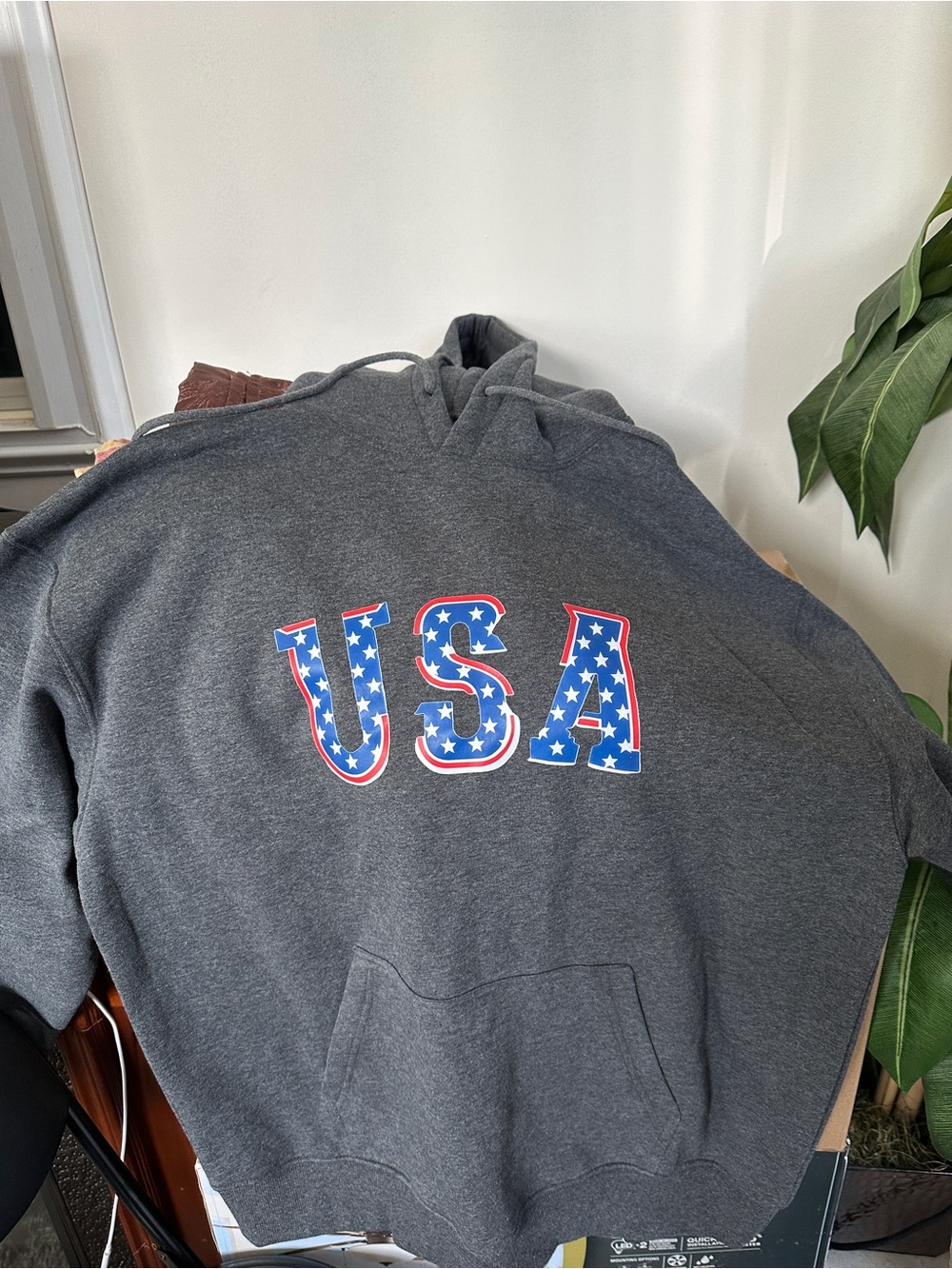 NWOT Charcoal Grey USA Graphic Hooded Sweatshirt 2X